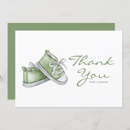 Watercolor Green Baby Booties Baby Shower Thank You Card
