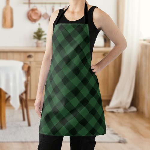 Watercolor Green  Black Buffalo Plaid Pattern Apron