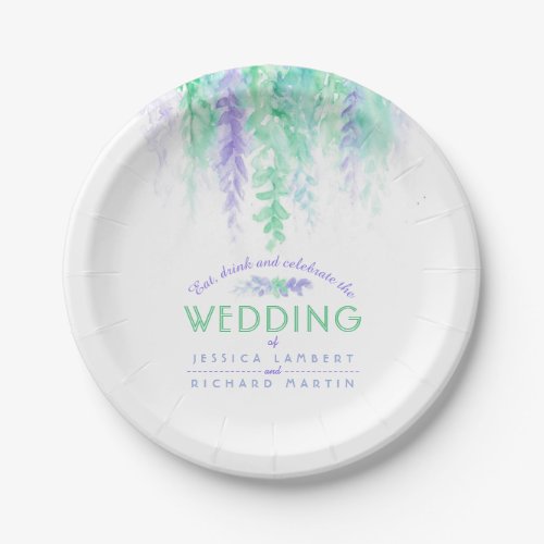Watercolor green blue custom wedding plates