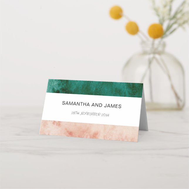 Watercolor Green Blush Pink Formal Wedding Place Card (Front)