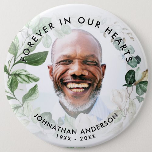 Watercolor Green Botanical Funeral Photo Tribute Button