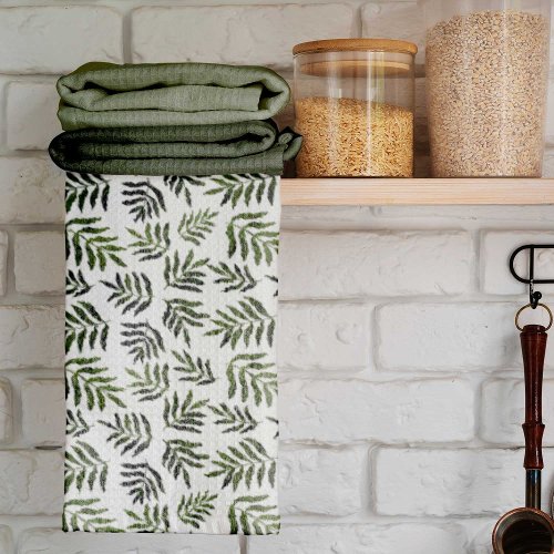 Watercolor green branches pattern kitchen towel