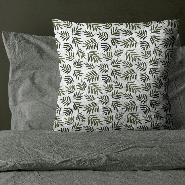 Watercolor green branches pattern throw pillow (Creator Uploaded)