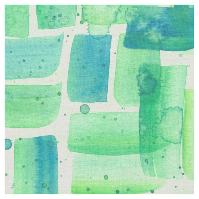 Watercolor Green Bricks Fabric (Close Up)