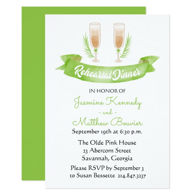 Watercolor Green Bridal Shower Wine  Glasses Invitation
