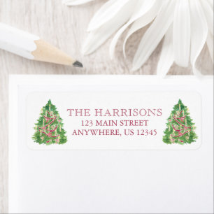 Watercolor Green & Burgundy Christmas Tree Address Label