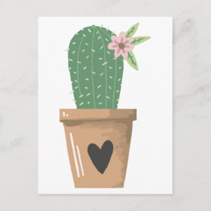 Watercolor Green Cactus Flower Love Heart Postcard