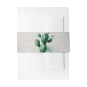 Watercolor Green Cactus Grey Southwest Wedding Invitation Belly Band