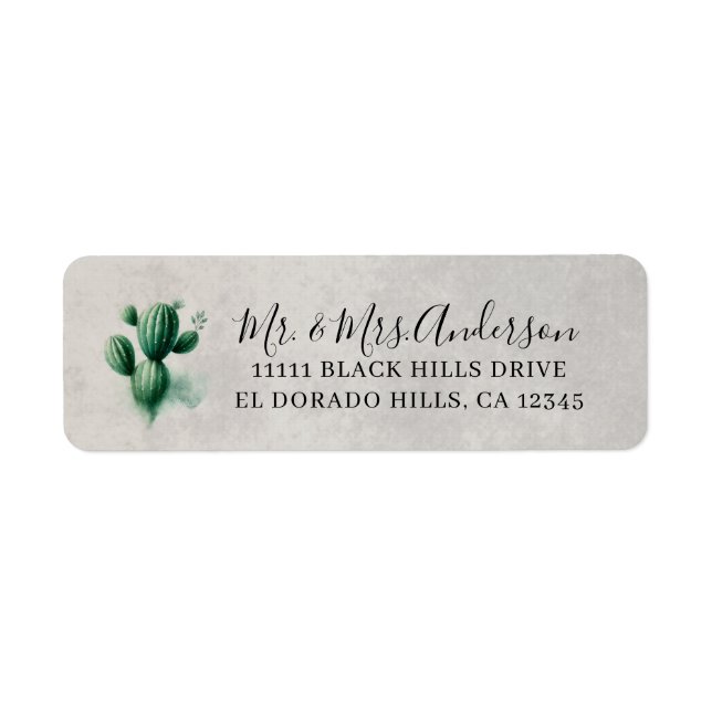 Watercolor Green Cactus Grey Southwest Wedding Label (Front)