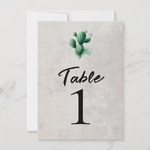 Watercolor Green Cactus Grey Wedding Table Number