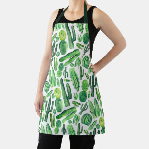 Watercolor green cactus pattern. Cute succulents Apron