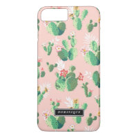 Watercolor Green Cactus Pattern Pink iPhone Case