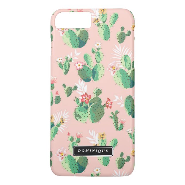 Watercolor Green Cactus Pattern Pink iPhone Case (Back)