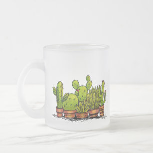 Watercolor Green Cactus Plants  Frosted Glass Coffee Mug