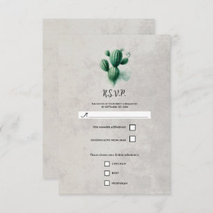 Watercolor Green Cactus Stone Grey Wedding RSVP