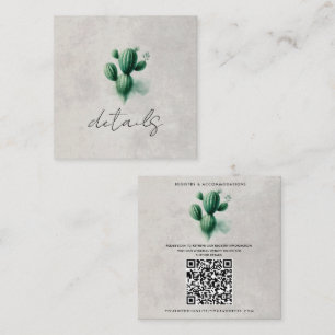 Watercolor Green Cactus Wedding Details Square Business Card