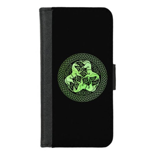 Watercolor Green Celtic Knot Ring with Horses iPhone 87 Wallet Case