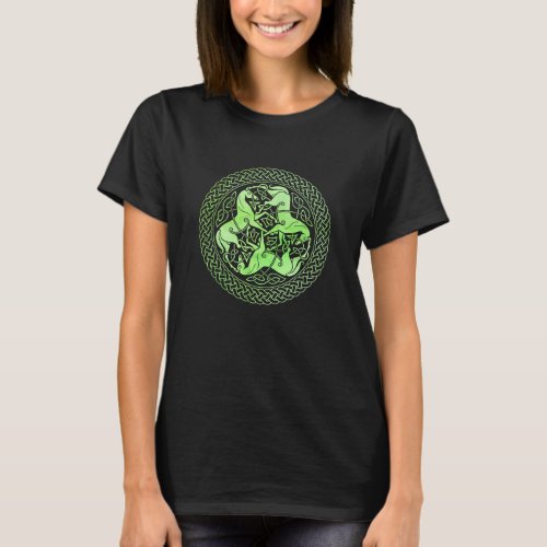 Watercolor Green Celtic Knot Ring with Horses T_Shirt