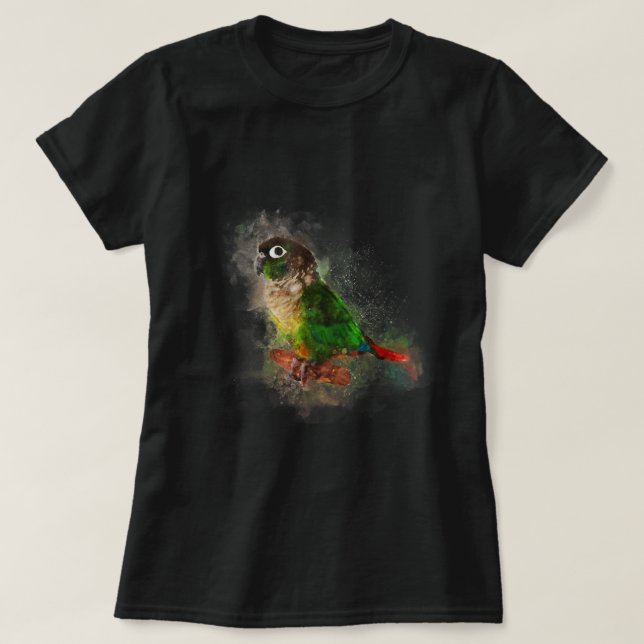 Watercolor Green Cheek Conure parrot  T-Shirt (Design Front)