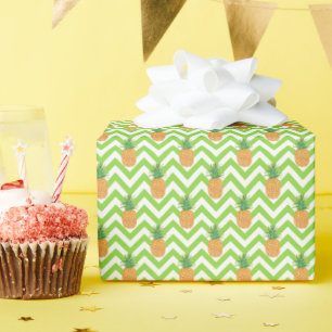 Watercolor Green Chevron Pineapples Wrapping Paper