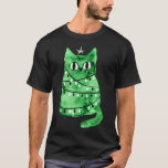 Watercolor green Christmas cat T-Shirt