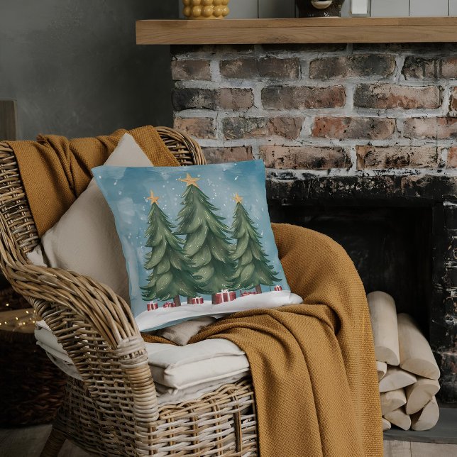 Watercolor Green Christmas tree Throw Pillow (Creator Uploaded)