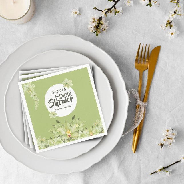  Watercolor Green Clivia Floral Bridal Shower  Napkins (Creator Uploaded)