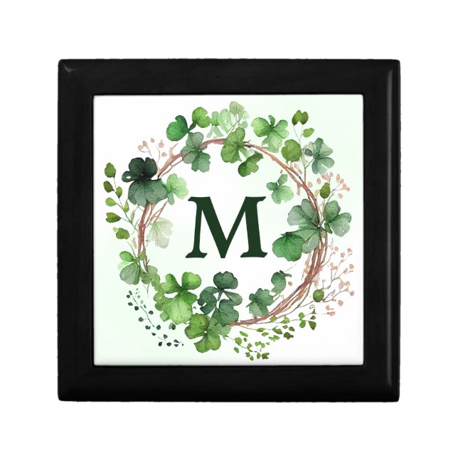 Watercolor Green Clover Wreath St Patrick's Day Gift Box (Front)