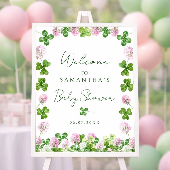 Watercolor Green Clovers Baby Shower Welcome Sign (Creator Uploaded)