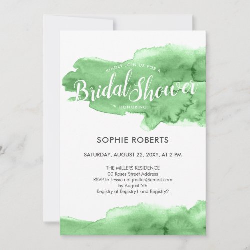 Watercolor Green Color Splash Artsy Bridal Shower Invitation