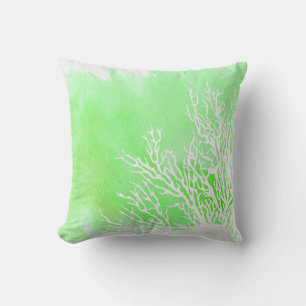 Watercolor green coral reef trendy beach summer outdoor pillow
