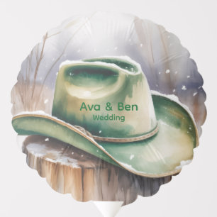 Watercolor Green Cowboy Hat in Snow Wedding Balloon