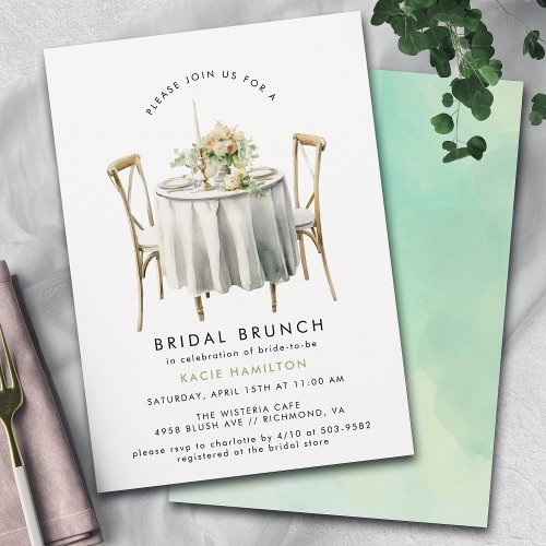 Watercolor Green  Cute Modern Bridal Brunch Invitation