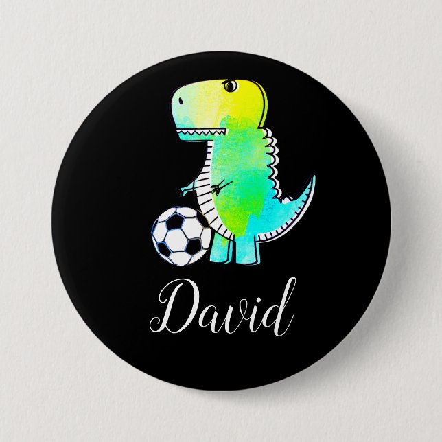 Watercolor Green Dinosaur With Custom Name Button (Front)