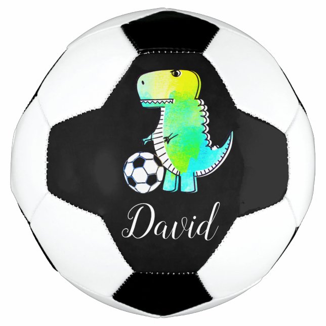 Watercolor Green Dinosaur With Custom Name Soccer Ball (Front)