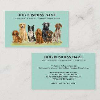 Watercolor Green Dog Grooming Sitting Training Business Card