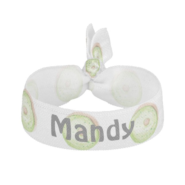 Watercolor Green Donuts Custom Personalized Name Elastic Hair Tie (Front)