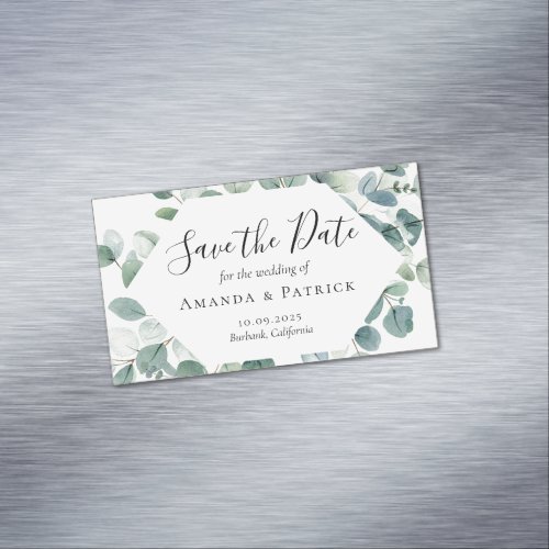Watercolor Green Elegant Wedding Save The Date Business Card Magnet