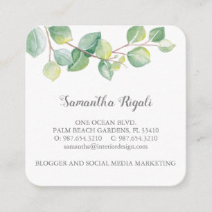 Watercolor Green Eucalyptus Business Card