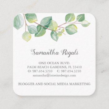 Watercolor Green Eucalyptus Business Card by VGInvites at Zazzle