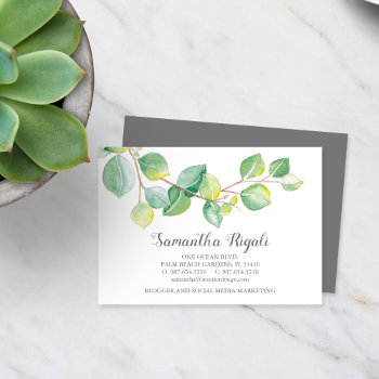 Watercolor Green Eucalyptus Business Card by VGInvites at Zazzle