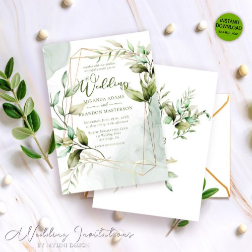 Watercolor Green Eucalyptus Foliage Wedding Invitation