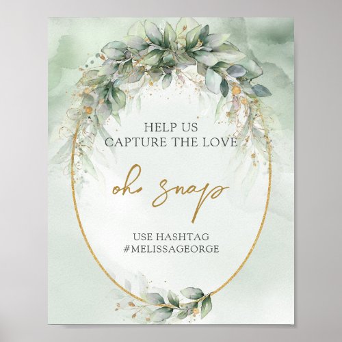 Watercolor green eucalyptus gold oval Oh snap Poster