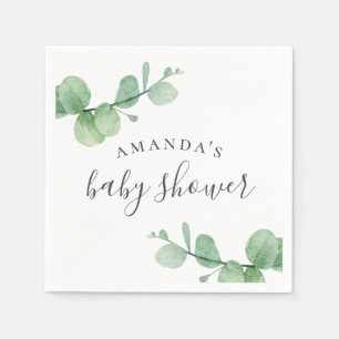 Watercolor green eucalyptus. Greenery baby shower Napkins