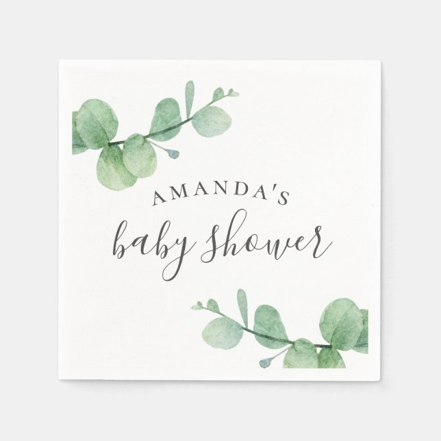 Watercolor green eucalyptus. Greenery baby shower Napkins (Front)