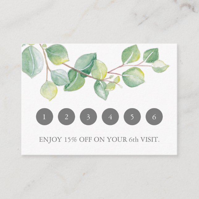 Watercolor Green Eucalyptus Loyalty Card (Front)