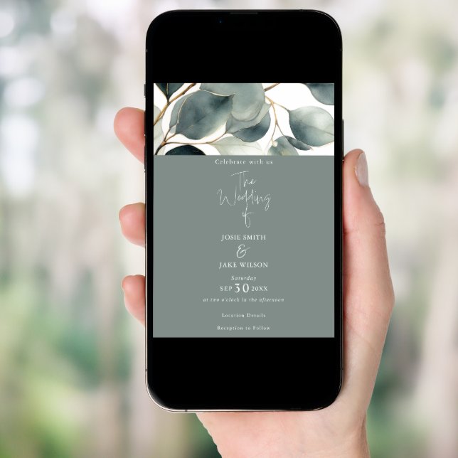 Watercolor green Eucalyptus Wedding Invitation (Front Digital)