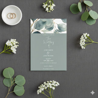 Watercolor green Eucalyptus Wedding Invitation