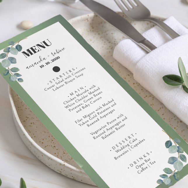 Watercolor Green Eucalyptus Wedding Menu (Creator Uploaded)