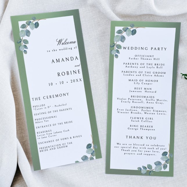Watercolor Green Eucalyptus Wedding Programs (Creator Uploaded)